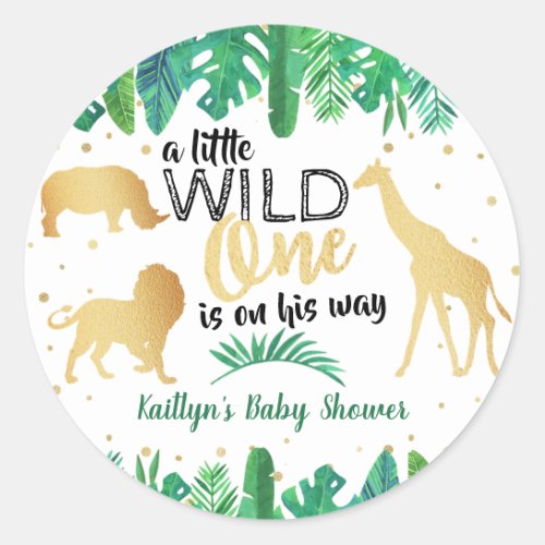 A Little Wild One Is On His Way Boys Baby Shower Classic Round Sticker