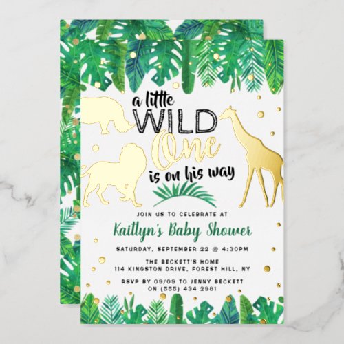 A Little Wild One Is On His Way Boys Baby Shower Foil Invitation