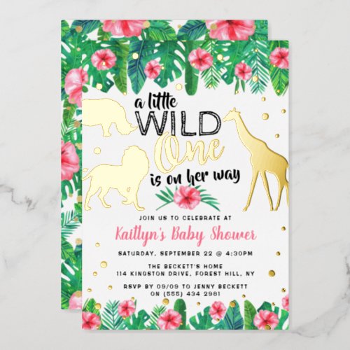 A Little Wild One Is On His Way Girls Baby Shower Foil Invitation
