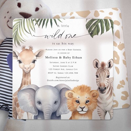A little Wild One is on His way Safari Baby Shower Invitation