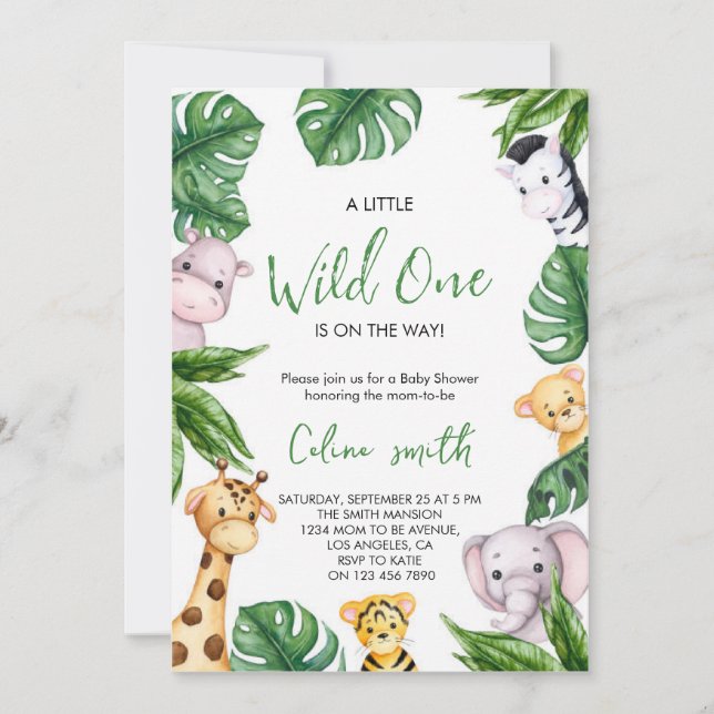 A little wild one is on the way baby shower invitation (Front)
