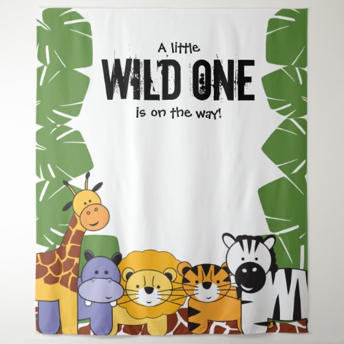 A little wild one is on the way Baby Shower Safari Tapestry