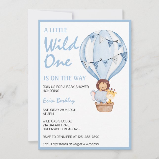 A Little Wild One Is On The Way Blue Baby Shower Invitation (Front)