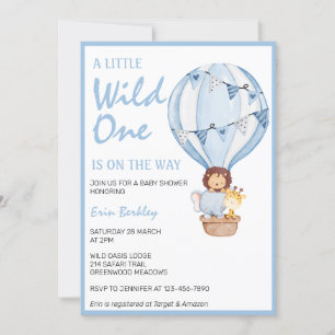 A Little Wild One Is On The Way Blue Baby Shower Invitation