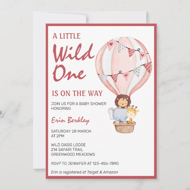 A Little Wild One Is On The Way Pink Baby Shower Invitation (Front)