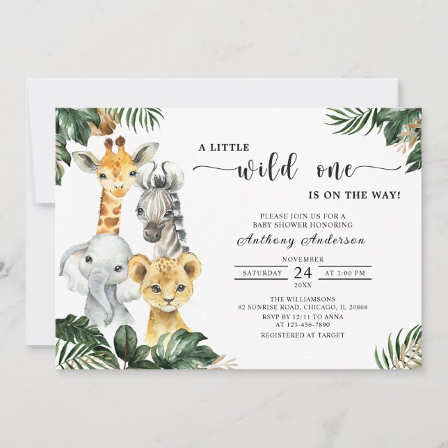A Little Wild One Jungle Animals Baby Shower Invitation (Front)