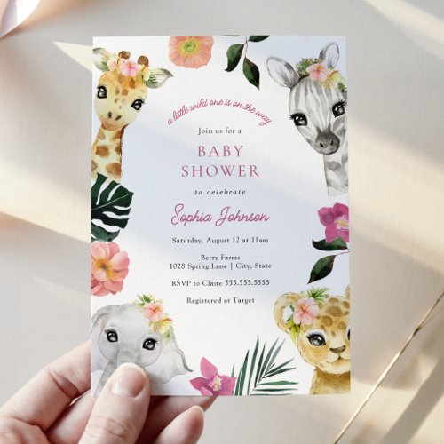 A Little Wild One Jungle Girl Baby Shower Invitation
