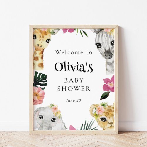A Little Wild One Jungle Girl Baby Shower Welcome Poster