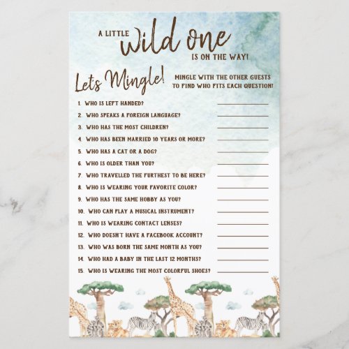 A Little Wild One Lets Mingle Baby Shower Game