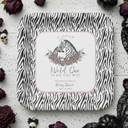 A Little Wild One Mommy and Baby Zebra Square Paper Plates