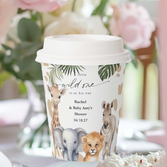 A little Wild One on His Way, Safari Baby Animals Paper Cups (A Little Wild One safari Animal, Baby Boy Shower Paper cup.)