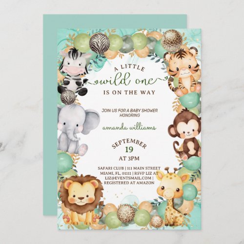 A little wild one safari animal baby shower  invitation