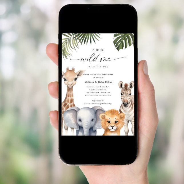 A Little Wild One, Safari Animals Baby Boy Shower Invitation (Front Digital)
