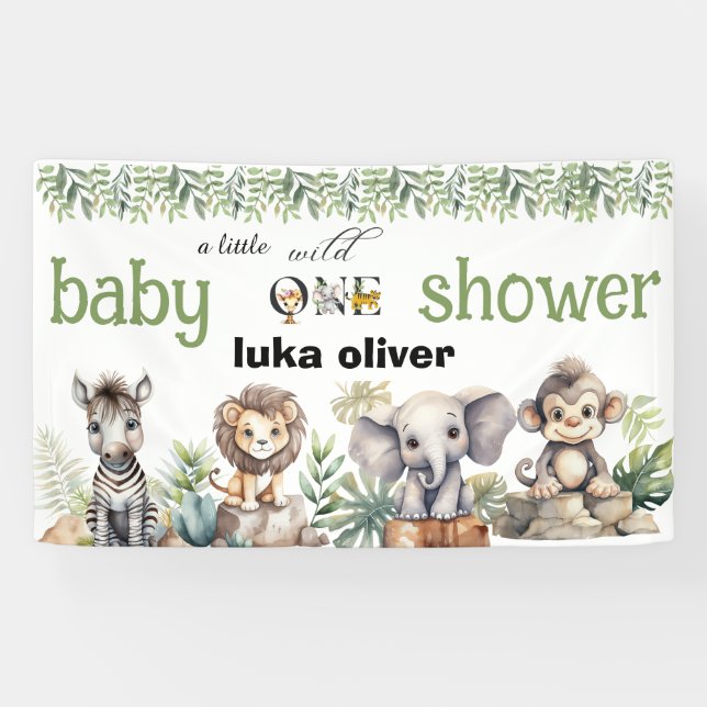 a little wild one safari animals baby shower banner (Horizontal)
