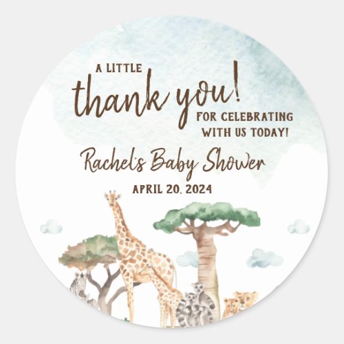A Little Wild One Safari Animals Baby Shower  Classic Round Sticker