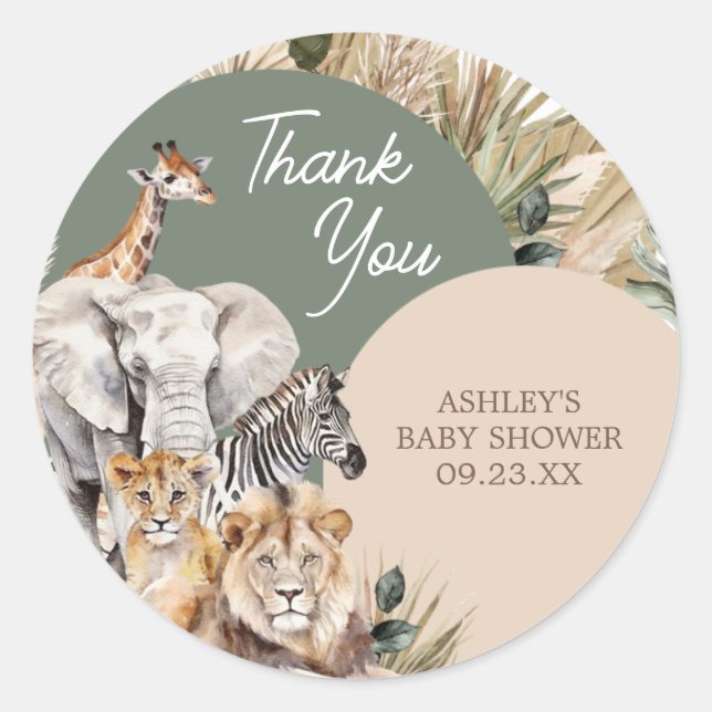 A Little Wild One Safari Animals Baby Shower Classic Round Sticker (Front)
