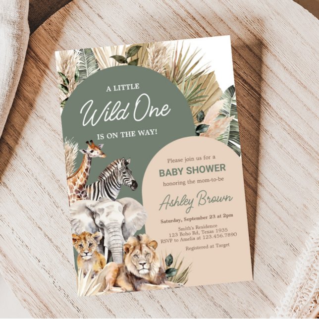 A Little Wild One Safari Animals Baby Shower Invitation (Jungle Animals Baby Shower Invitation)
