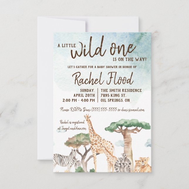 A Little Wild One Safari Animals Baby Shower Invitation (Front)