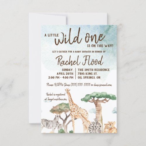A Little Wild One Safari Animals Baby Shower Invitation