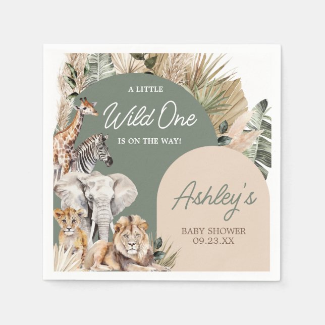 A Little Wild One Safari Animals Baby Shower Napkins (Front)