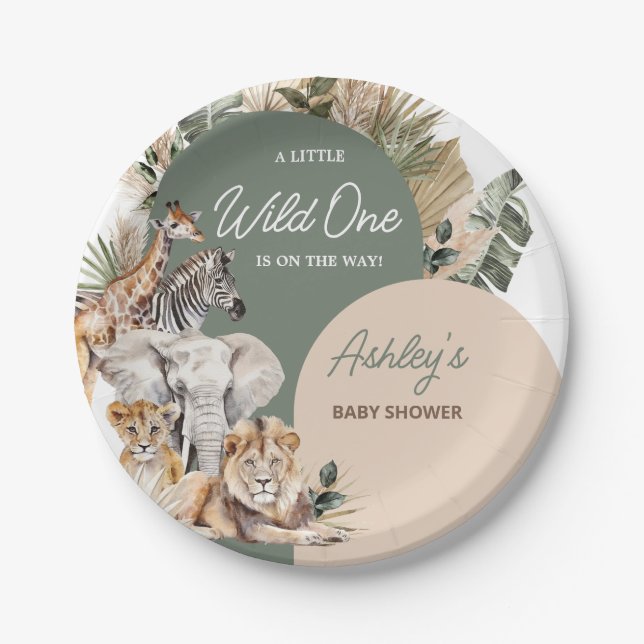 A Little Wild One Safari Animals Baby Shower Paper Plates (Front)