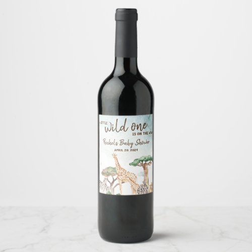 A Little Wild One Safari Animals Baby Shower  Wine Label