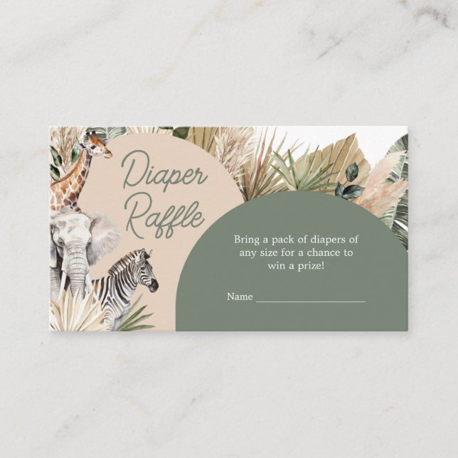 A Little Wild One Safari Animals Diaper Raffle Enclosure Card (Front)