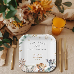 A Little Wild One Safari Baby Animals Baby shower Paper Plates
