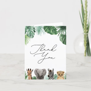 A Little Wild One Safari Baby Shower Greenery Letterpress Thank You Card