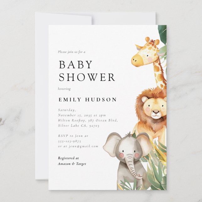 A Little Wild One Safari Baby Shower Invitation (Front)