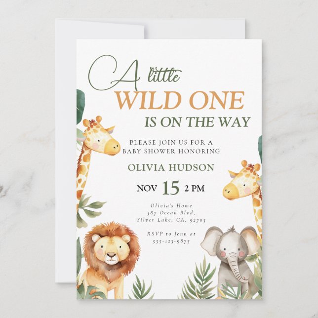 A Little Wild One Safari Baby Shower Invitation (Front)