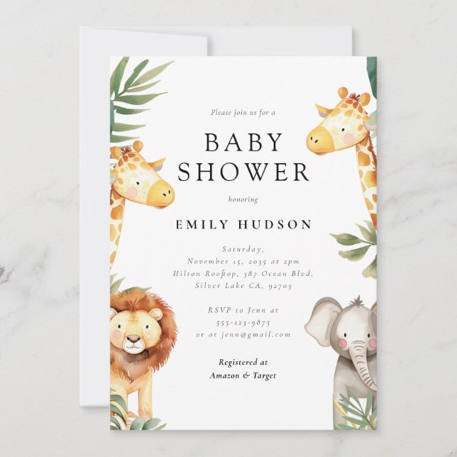 A Little Wild One Safari Baby Shower Invitation (Front)
