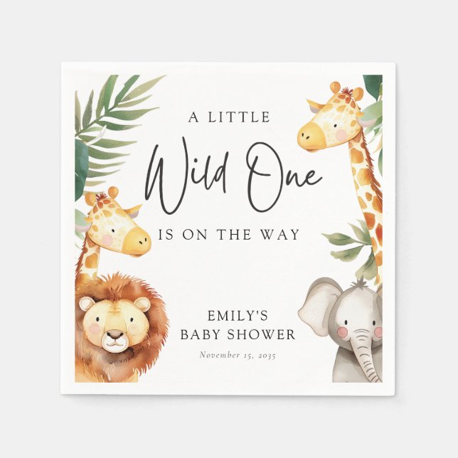 A Little Wild One Safari Baby Shower Napkins (Front)