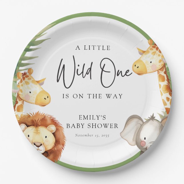 A Little Wild One Safari Baby Shower Paper Plates (Front)