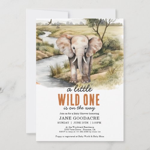 A Little Wild One Safari Elephant Baby Shower Invitation
