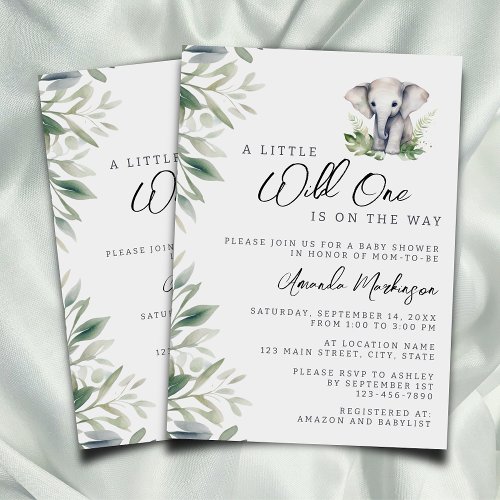 A Little Wild One Safari Elephant Baby Shower Invitation