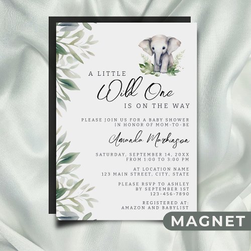 A Little Wild One Safari Elephant Baby Shower Magnetic Invitation