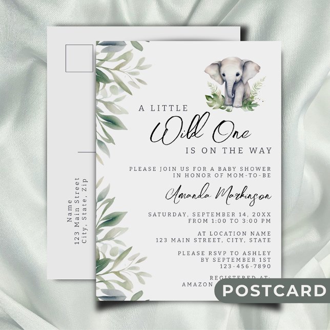 A Little Wild One Safari Elephant Baby Shower Postcard (Creator Uploaded)