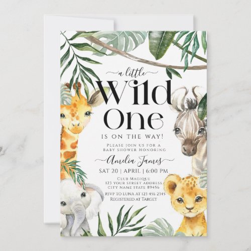 A Little Wild One Safari Jungle Animal Baby Shower Invitation