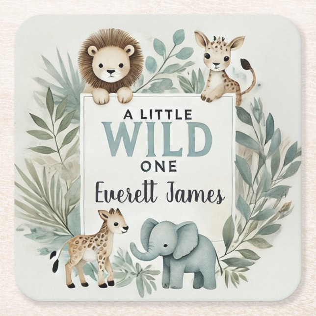 A Little Wild One Square Paper Coaster (Front)