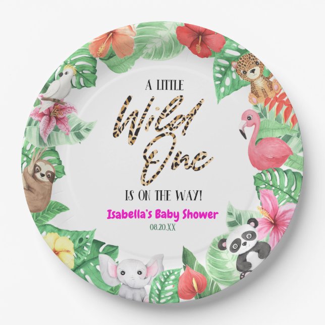 A Little Wild One Tropical Animal Baby Shower Paper Plates (Front)