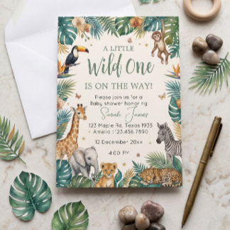 A Little Wild One | Tropical Safari Animals Invitation