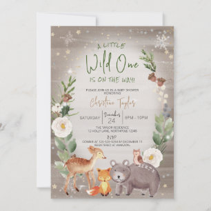 A Little Wild One, Winter Animals Baby Shower Invitation
