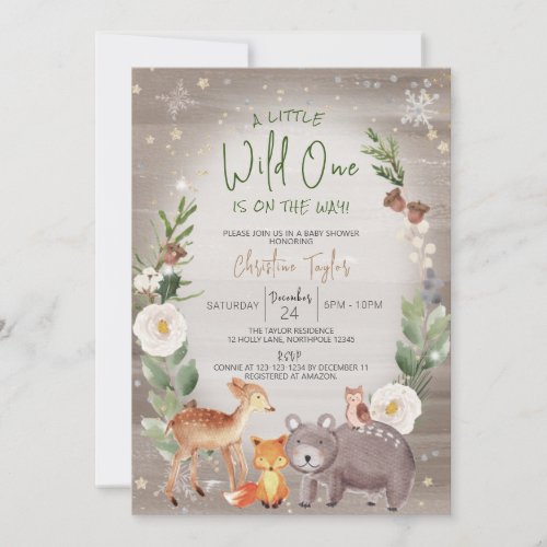 A Little Wild One Winter Animals Baby Shower Invitation