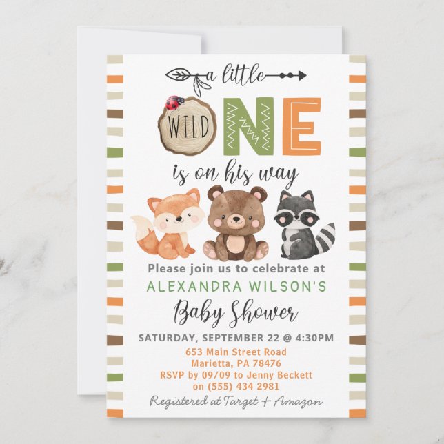 A Little Wild One Woodland Animals Baby Shower Inv Invitation (Front)