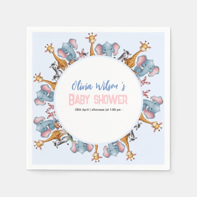 A little wild safari animal it's boy baby shower napkins (Front)
