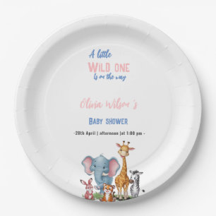 A little wild safari it's girl baby shower paper plates