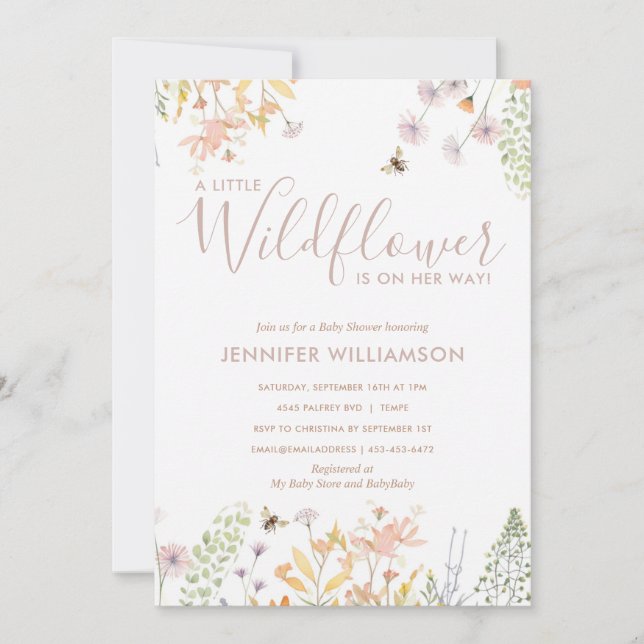 A Little Wildfllower Cute Girl Baby Shower Invitation (Front)