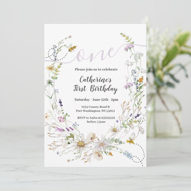 A little Wildflower 1st Birthday  Invitation (Standing Front)