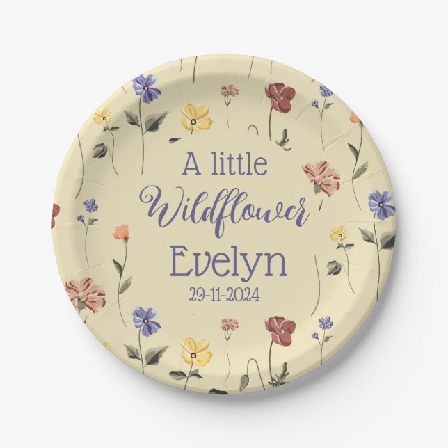 a little wildflower baby girl  paper plates (Front)